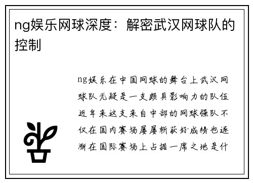 ng娱乐网球深度：解密武汉网球队的控制